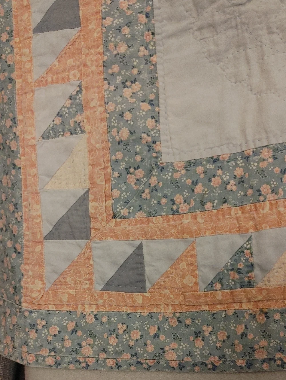 Antique Square Lonestar Small Hand Quilted Quilt in Blue and Pink
